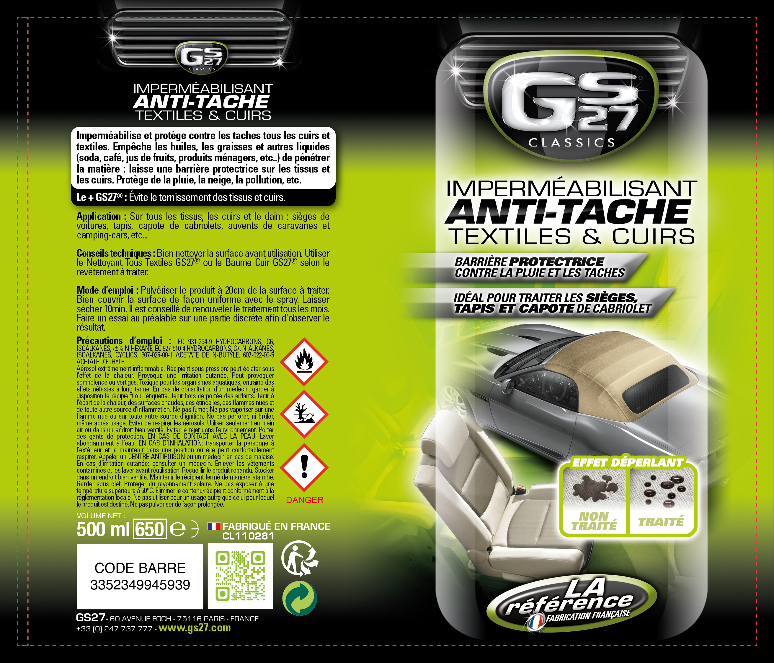 Imperméabilisant Anti-Tache Classic - Nettoyant & Protecteurs Auto GS27