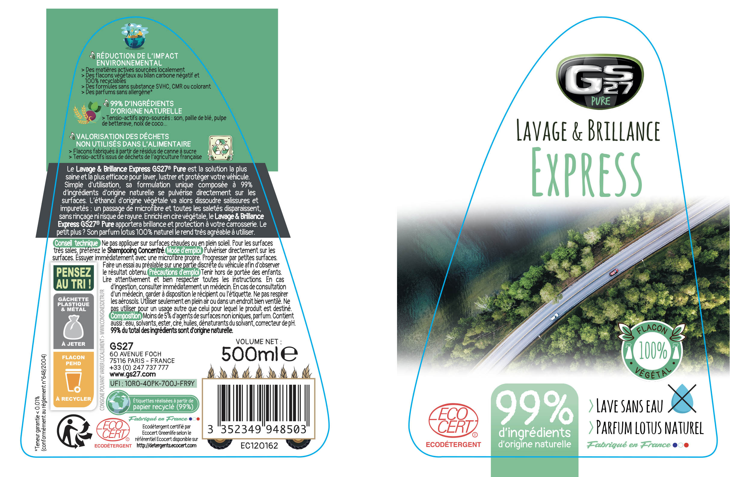 Lavage & Brillance Express Ecocert - Shampooing sans eau - Nettoyant Auto &  Moto sans eau - GS27 Pure, gamme écologique