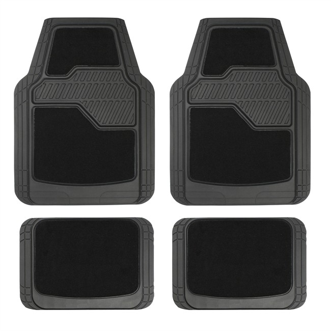 Jeu Complet De Tapis De Voiture Universels Noirs Pvc Et Moquette