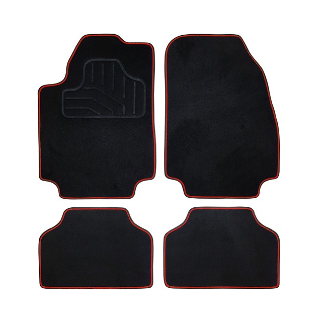 Jeu Complet De Tapis De Voiture Universels Noir Et Rouge Moquette Norauto