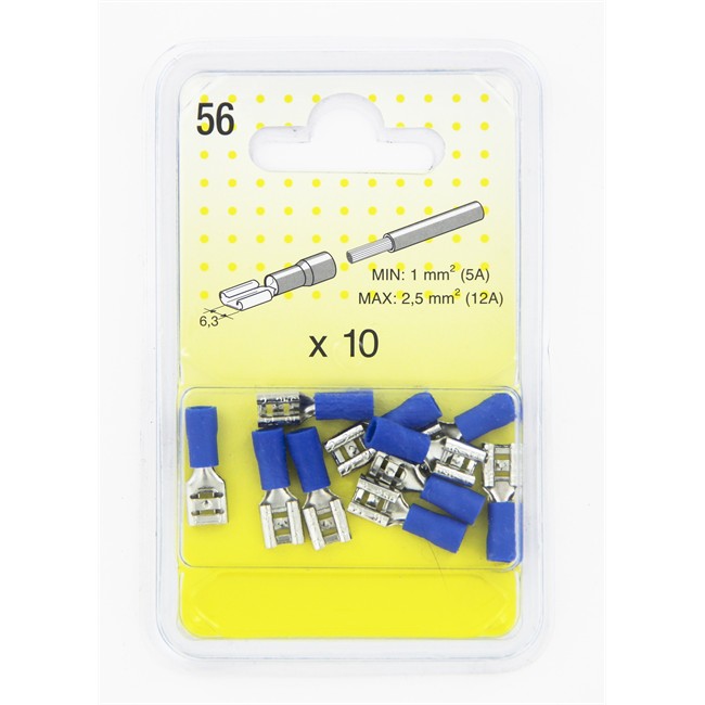 10 Cosses Plates Bleues 6,3 Mm Femelle