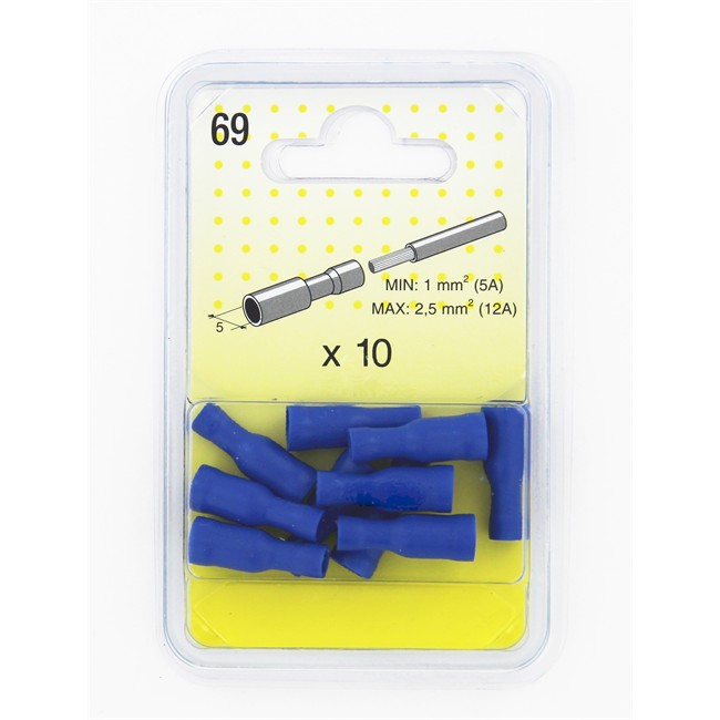 10 Cosses Cylindriques Isolées Bleues 5 Mm Femelle