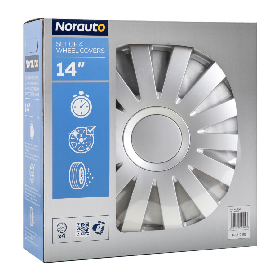 4 Enjoliveurs Gris Norauto Ring 14 Pouces