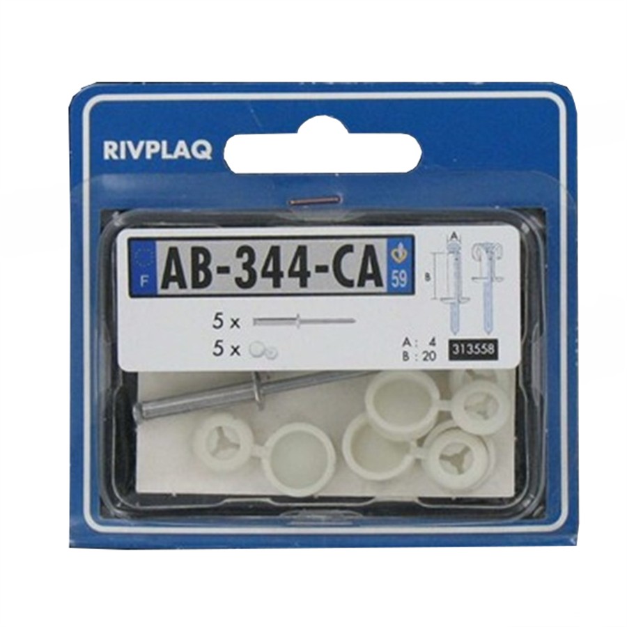 5 Rivets Alu 4 X 20 Mm + 5 Capuchons Blancs