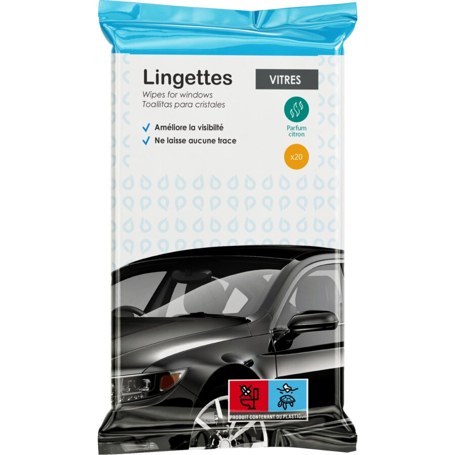 20 Lingettes Nettoyantes Vitres Parfum Citron