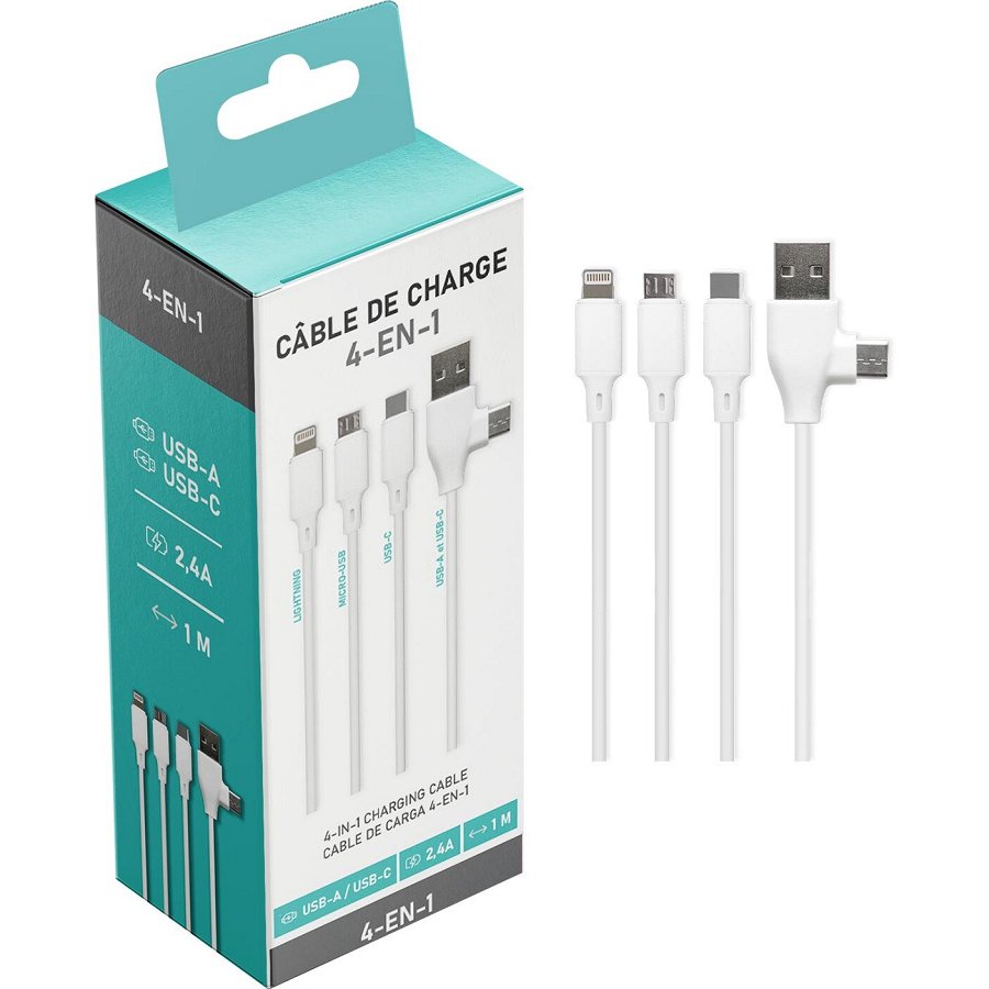 Câble Usb-c 4 En 1 1m Blanc Synchro Diffusion