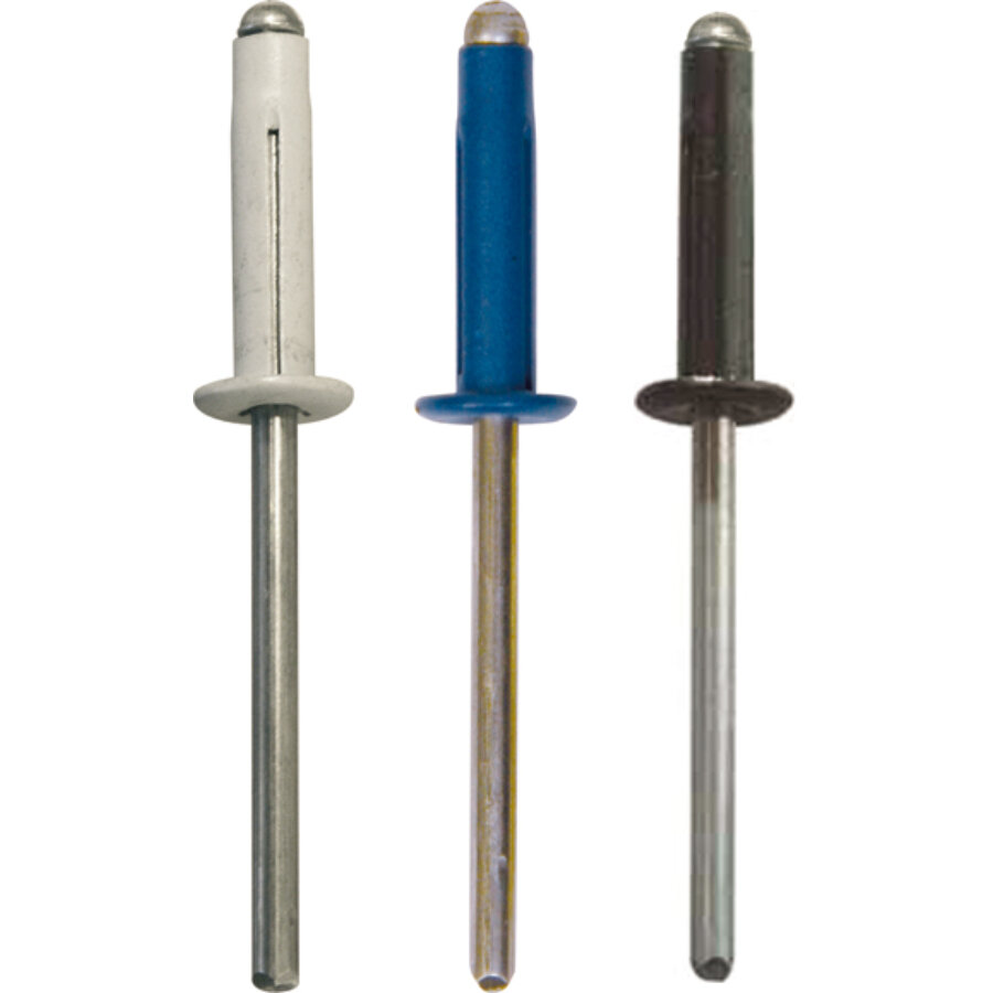 12 Rivets Aluminium Expansés 4 X 20 Mm Avec Capuchons Blancs, Bleus Et Noirs