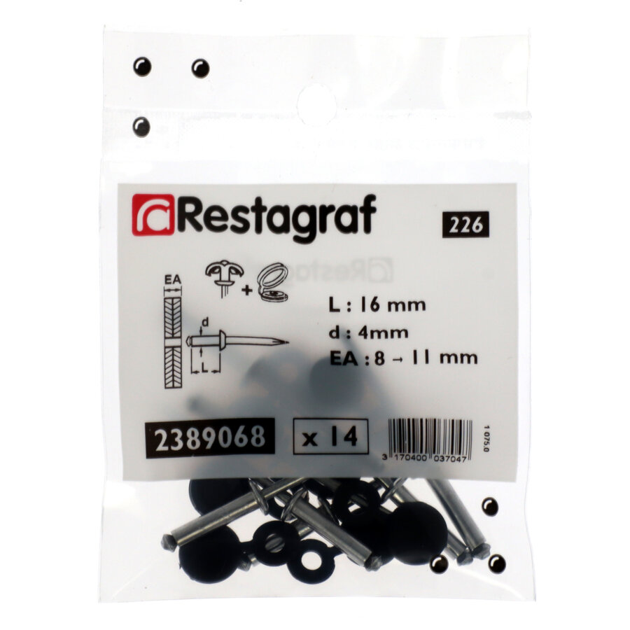 7 Rivets Épanouis 4 X 16 Mm Avec 7 Chapeaux Noirs