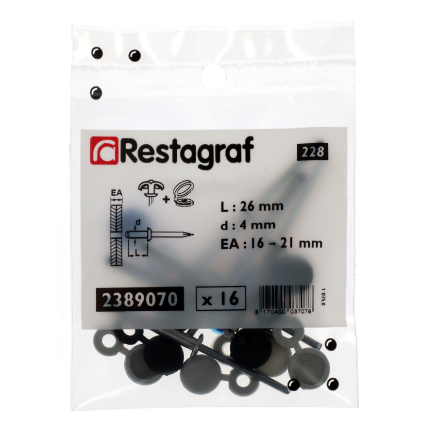 6 Rivets Aluminium Épanouis 4 X 26 Mm Avec Capuchons Blancs, Bleus Et Noirs