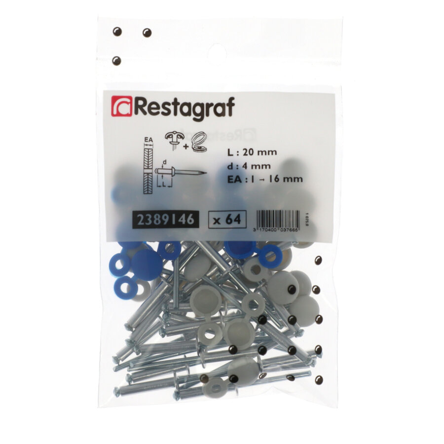 32 Rivets Aluminium Épanouis 4 X 20 Mm Avec Chapeaux Blancs Et Bleus