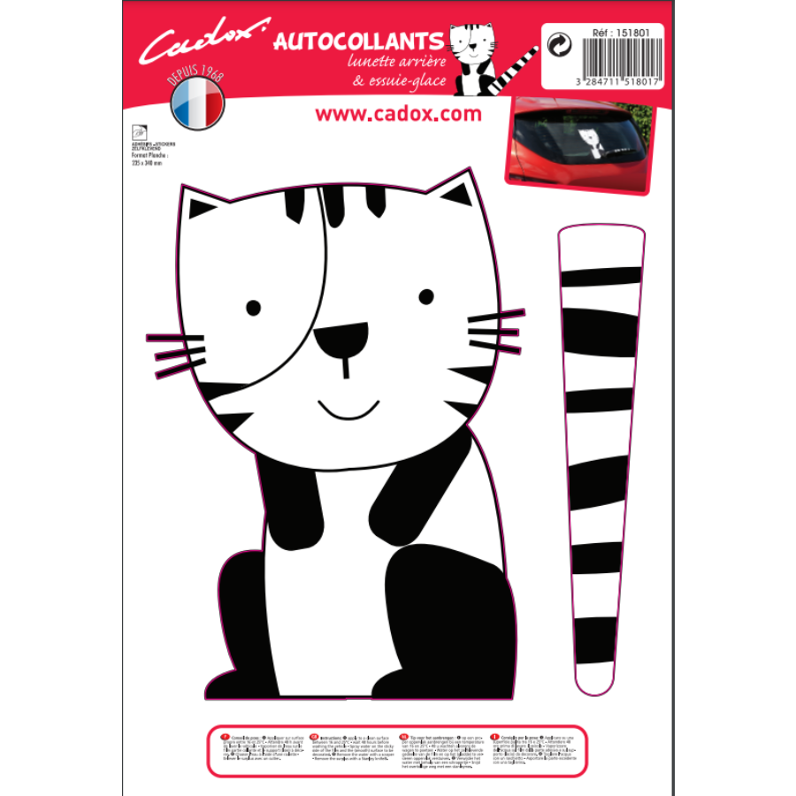 1 Sticker Vitre Arriere Chat 255 X 370 Mm
