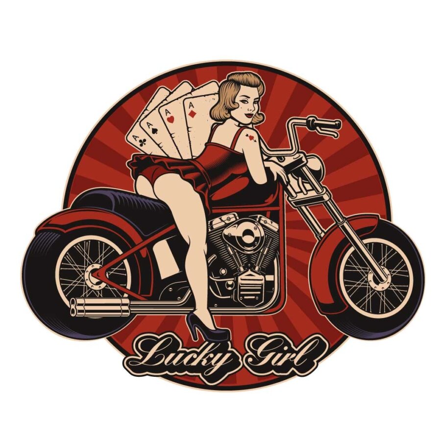 Decor Resine 3d Pin Up Moto Lucky Girl