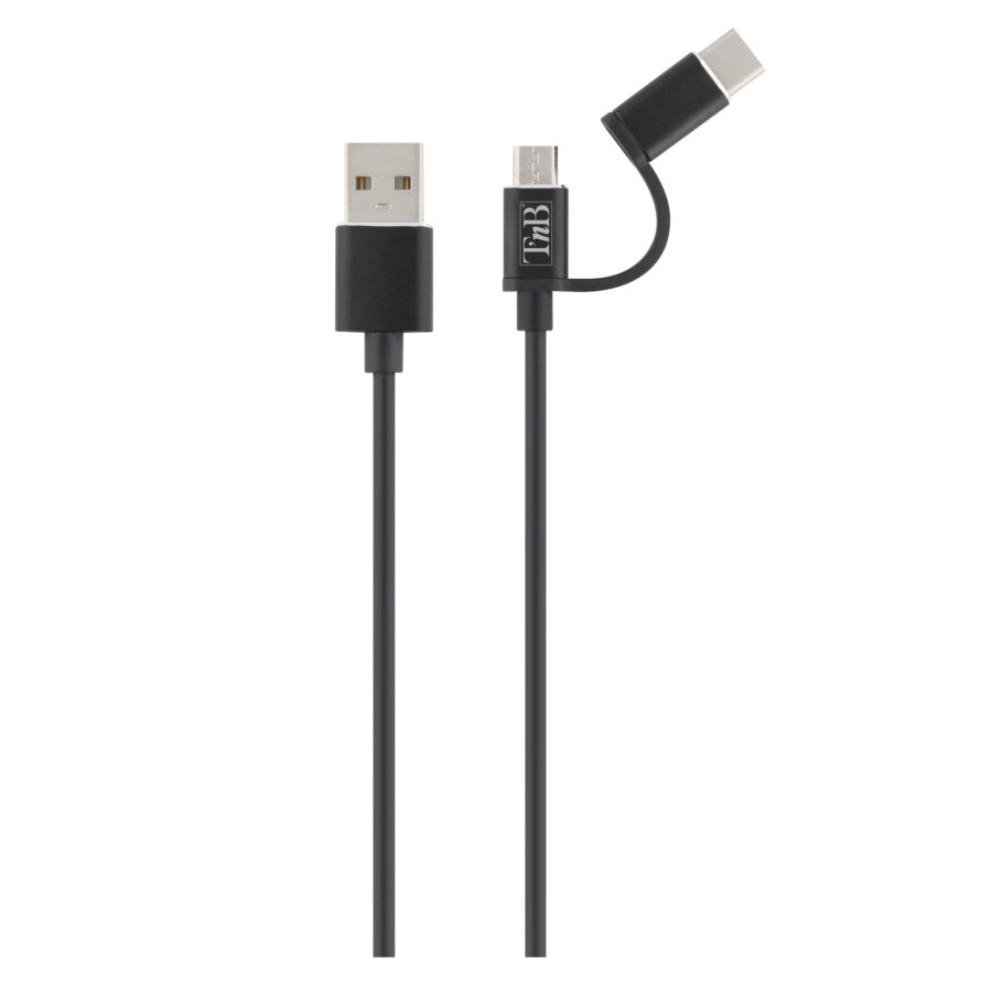 Câble 2 En 1 Micro Usb / Usb-c Tnb Noir