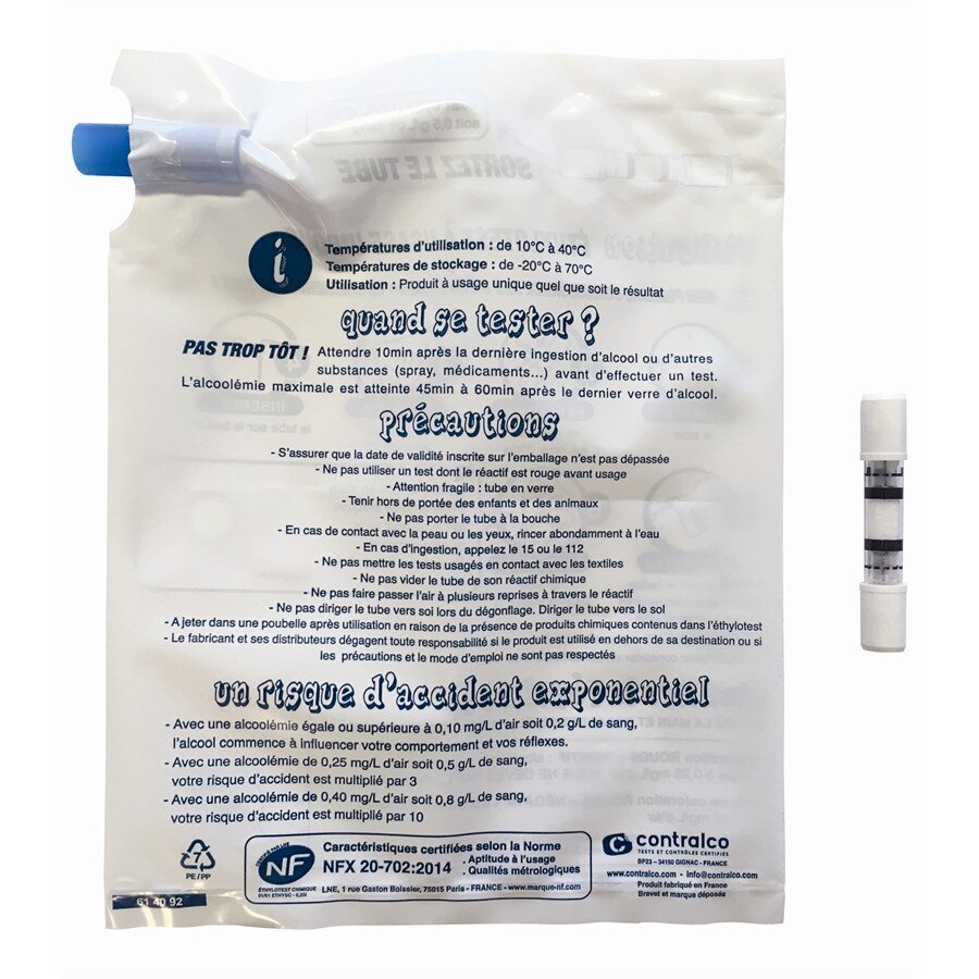Éthylotest Contralco Avec Trou Européen Nf - 0.5g/l