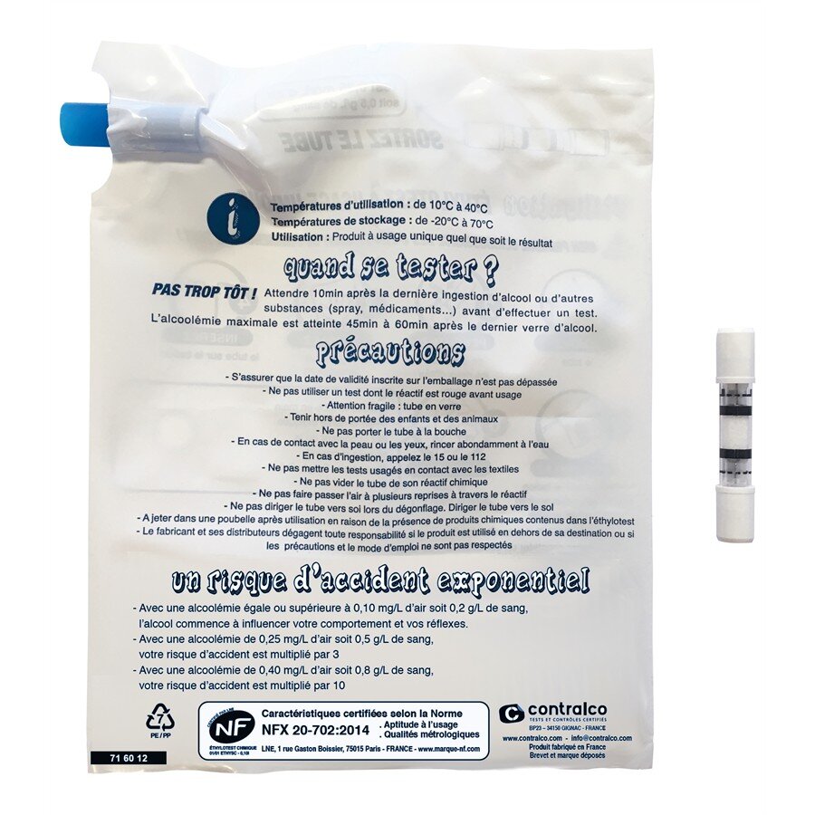 Éthylotest Pour Jeune Conducteur Contralco Avec Trou Européen Nf - 0.2g/l
