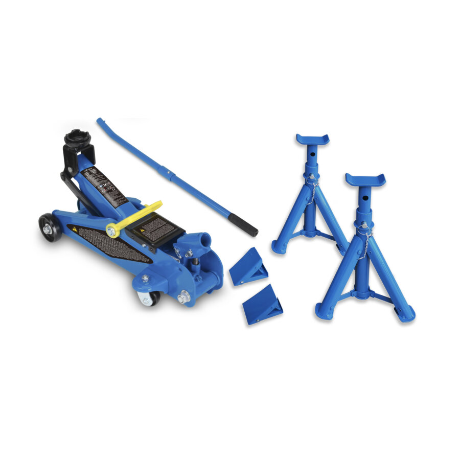 Kit Levage : Cric 1.8t + 2 Chandelles 2t + 2 Cales Roue