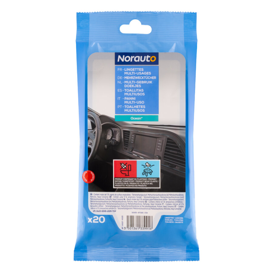 20 Lingettes Nettoyantes Multi Usages Norauto