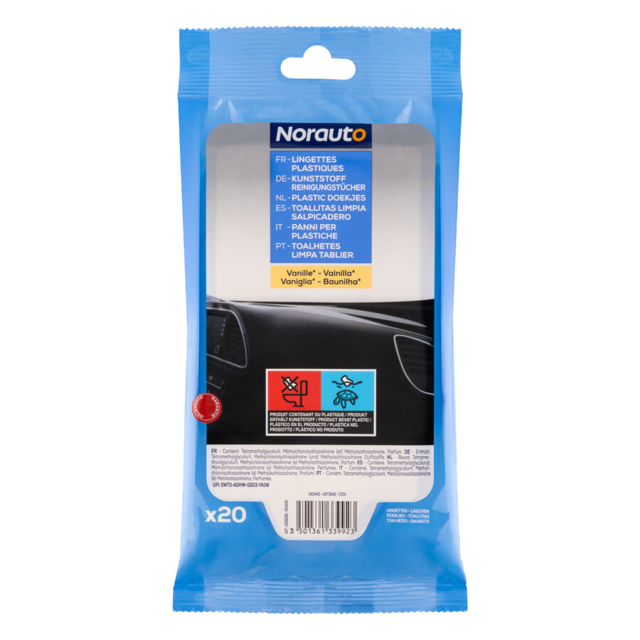 20 Lingettes Nettoyantes Plastiques Finition Satinée Norauto