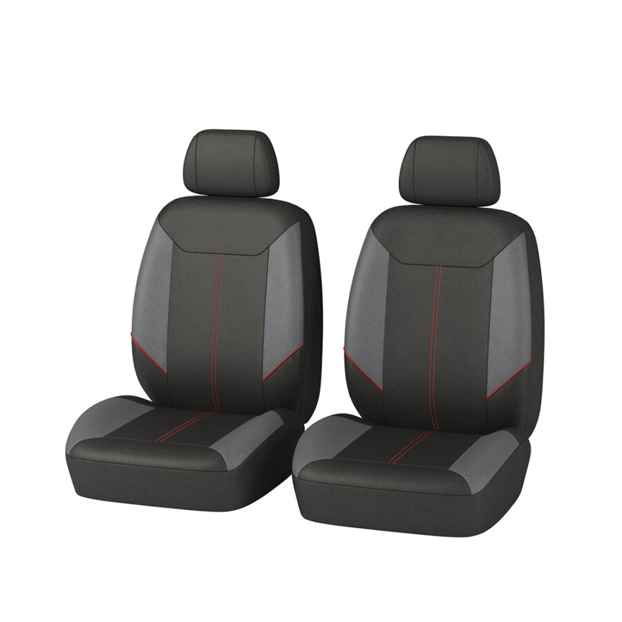 Jeu De 2 Housses Universelles Sièges Avant Voiture Norauto Hathor Noir, Gris Et Rouge
