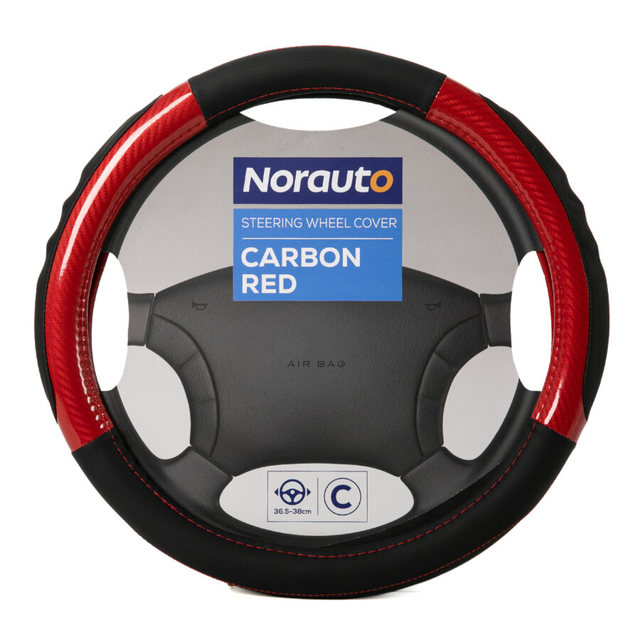 Couvre Volant Norauto Carbone Noir / Rouge