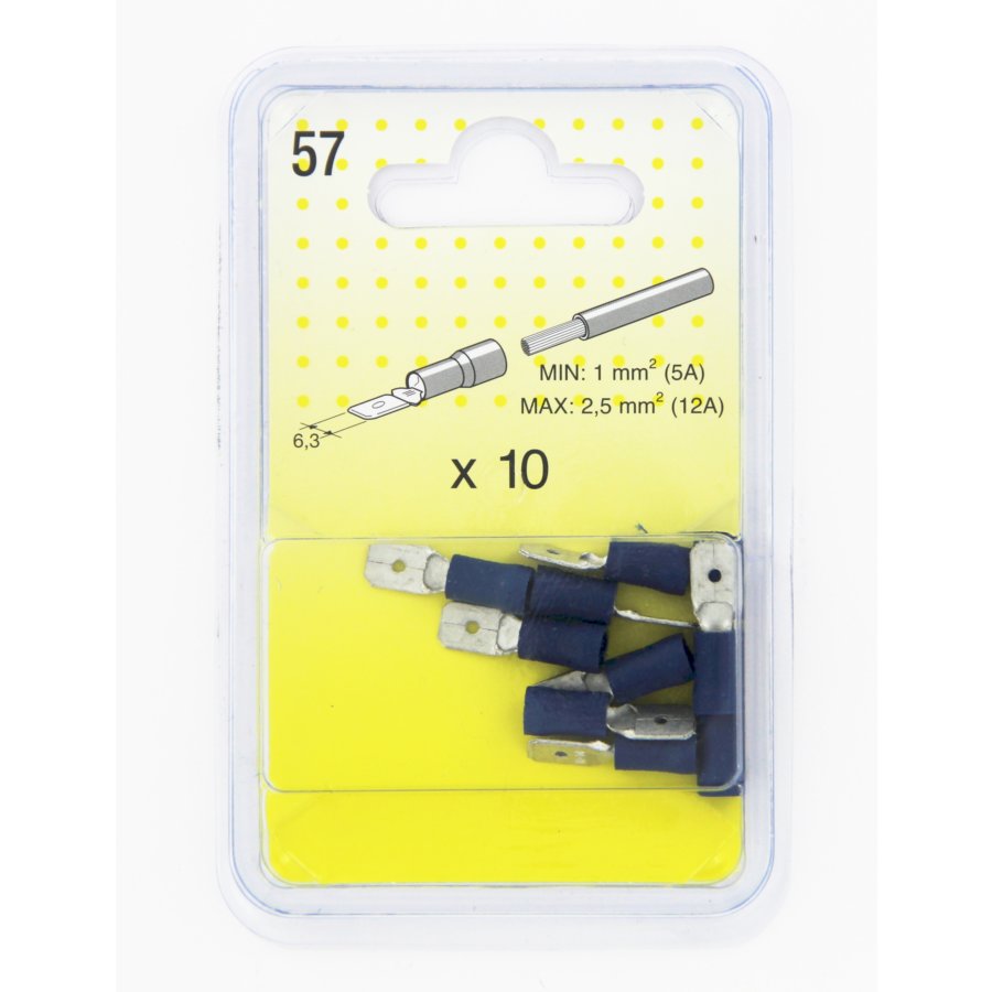 10 Cosses Plates Bleues 6,3 Mm Mâle
