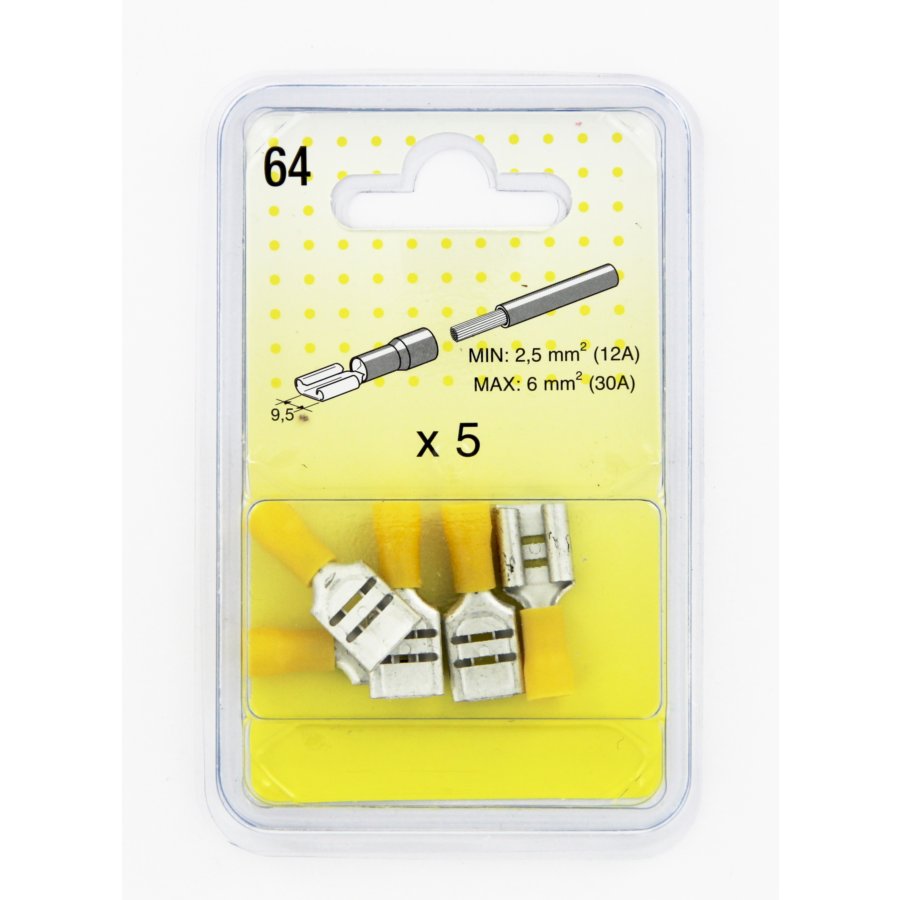 5 Cosses Plates Jaunes 9,5 Mm Femelle