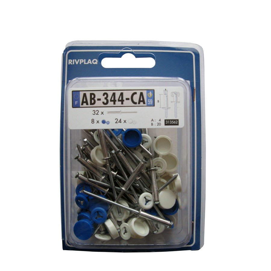 32 Rivets Alu 4 X 20 Mm + 24 Capuchons Blancs Et 8 Capuchons Bleus