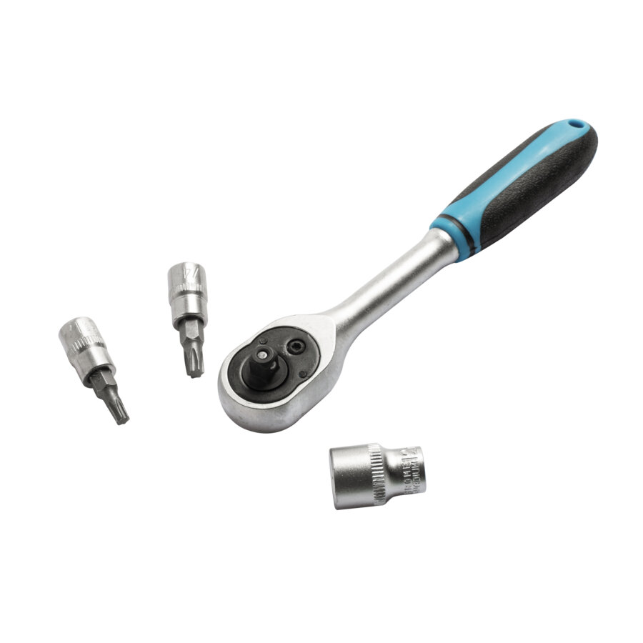 Coffret Clé À Cliquet Carré 1/4'' + Douilles 6 Pans 4-13 Mm Et Embouts 27 Pièces