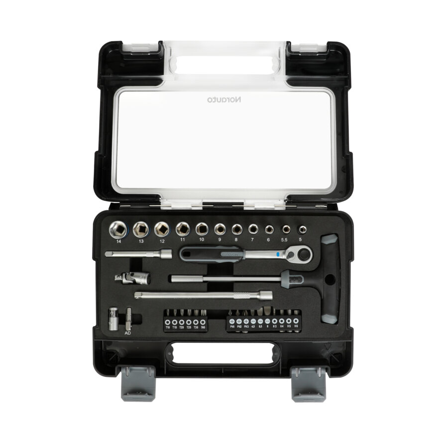 Coffret Clé À Cliquet Carré 1/4'' + Douilles 6 Pans 5-14mm Et Embouts Norauto 34