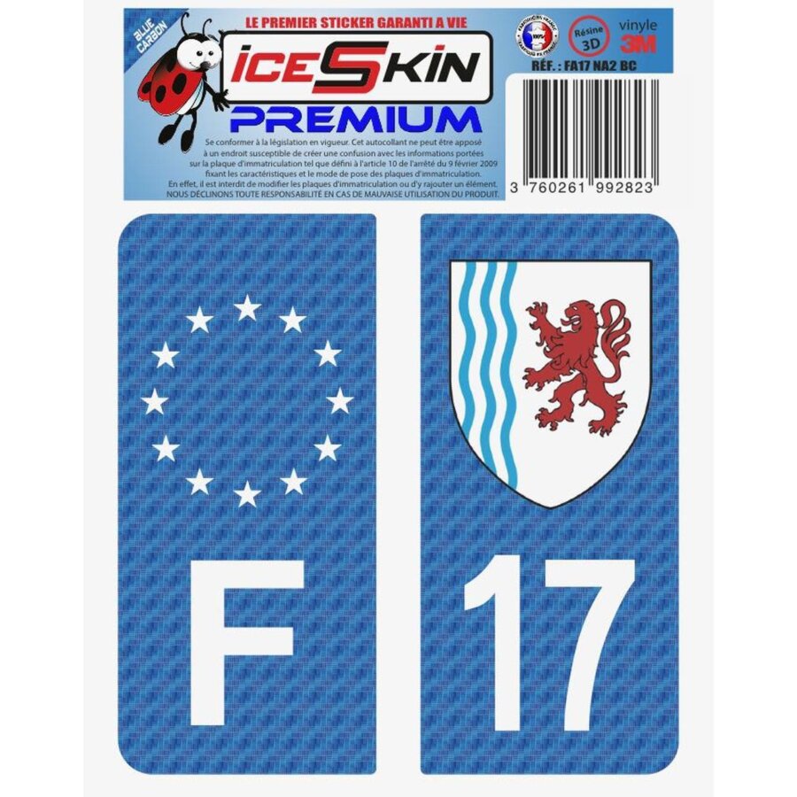2 Stickers Premium En Résine 3d, Pour Departement 17 En Bleu Carbone (format
