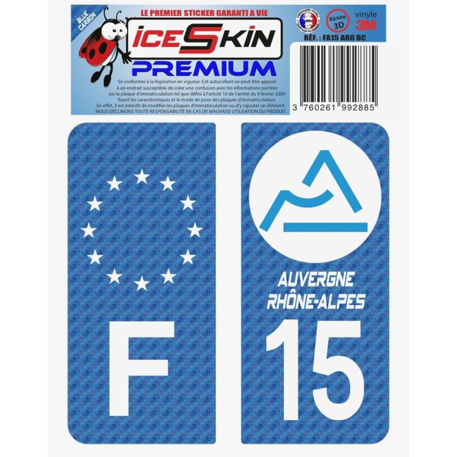 2 Stickers Premium En Résine 3d, Pour Departement 15 En Bleu Carbone (format