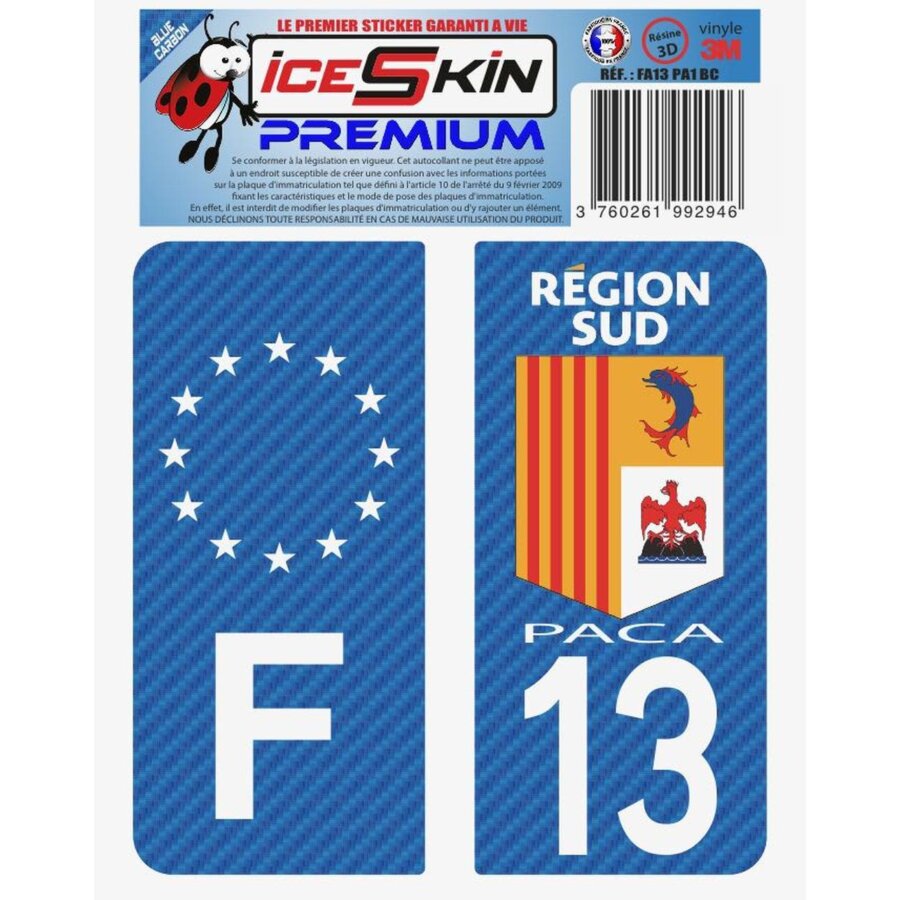 2 Stickers Premium En Résine 3d, Pour Departement 13 En Bleu Carbone (format
