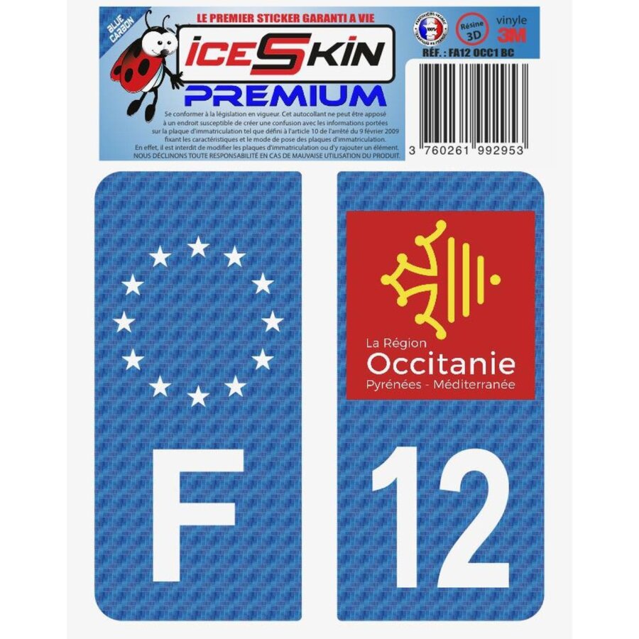 2 Stickers Premium En Résine 3d, Pour Departement 12 En Bleu Carbone (format