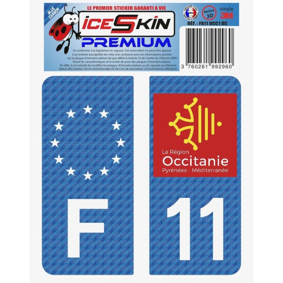 2 Stickers Premium En Résine 3d, Pour Departement 11 En Bleu Carbone (format