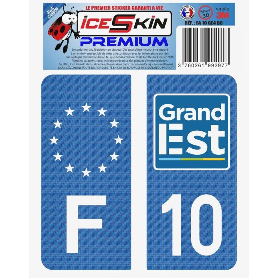2 Stickers Premium En Résine 3d, Pour Departement 10 En Bleu Carbone (format