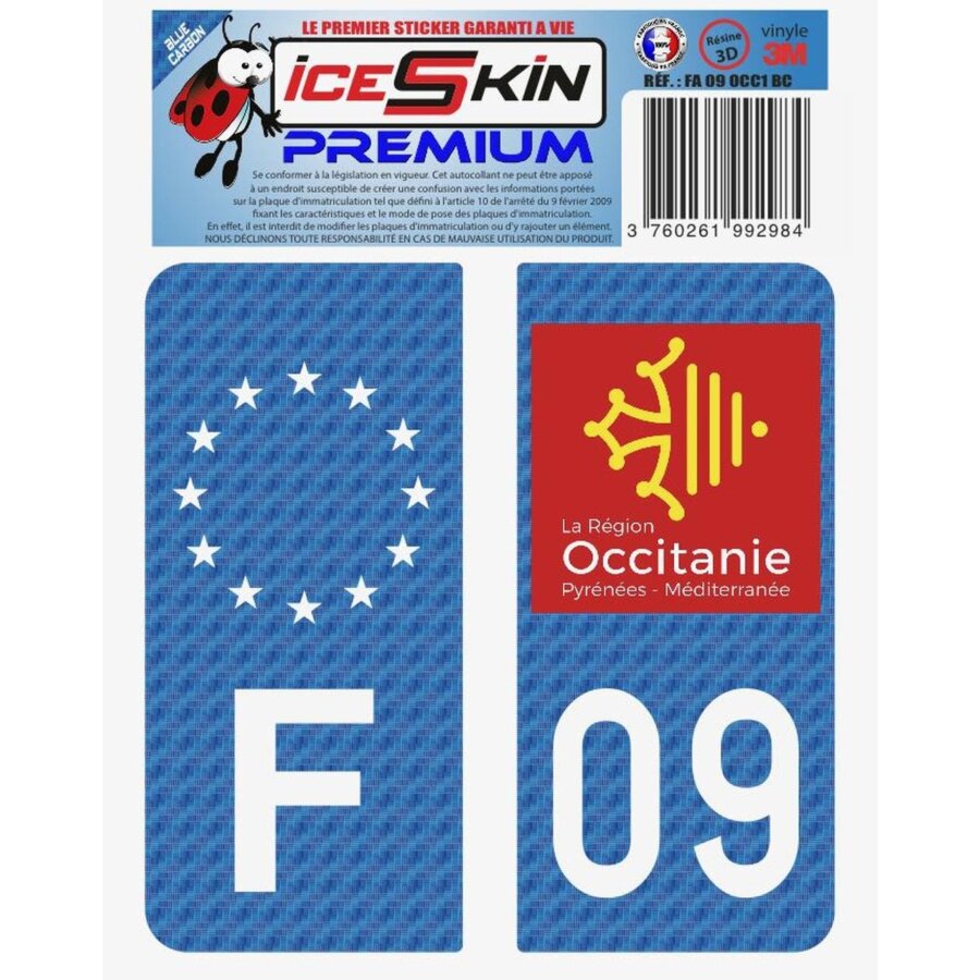 2 Stickers Premium En Résine 3d, Pour Departement 09 En Bleu Carbone (format