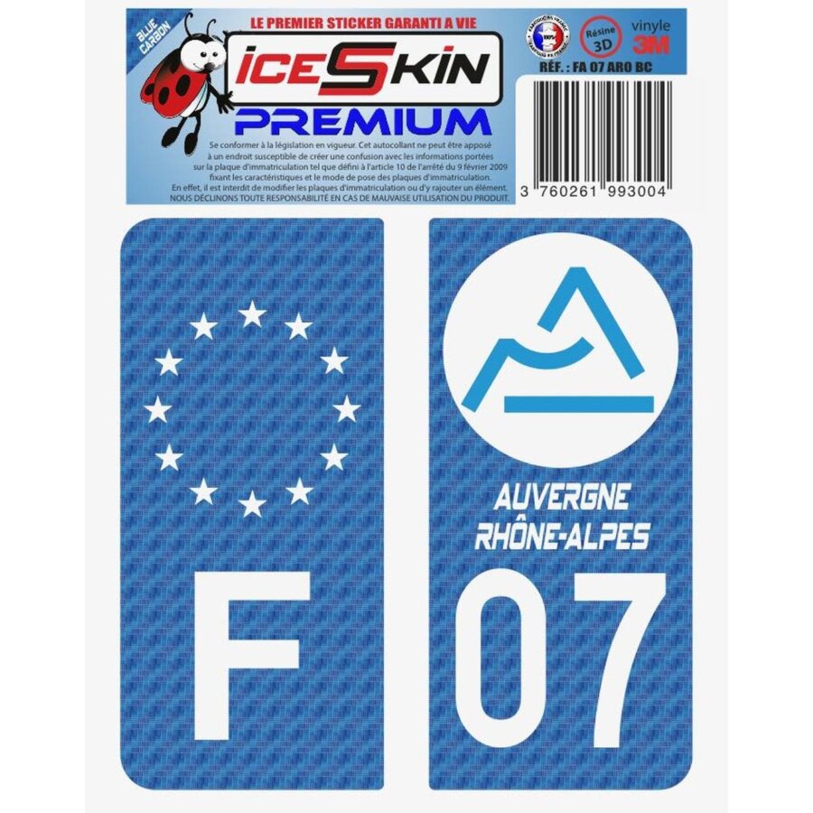 2 Stickers Premium En Résine 3d, Pour Departement 07 En Bleu Carbone (format