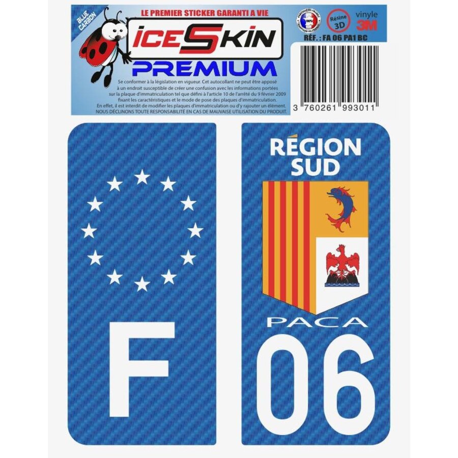 2 Stickers Premium En Résine 3d, Pour Departement 06 En Bleu Carbone (format