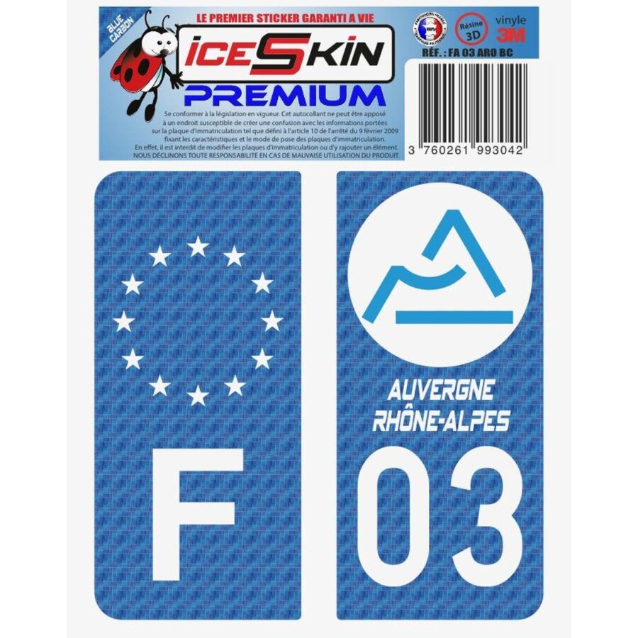 2 Stickers Premium En Résine 3d, Pour Departement 03 En Bleu Carbone (format