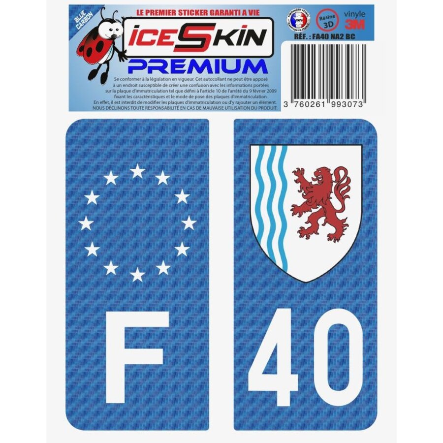 2 Stickers Premium En Résine 3d, Pour Departement 40 En Bleu Carbone (format