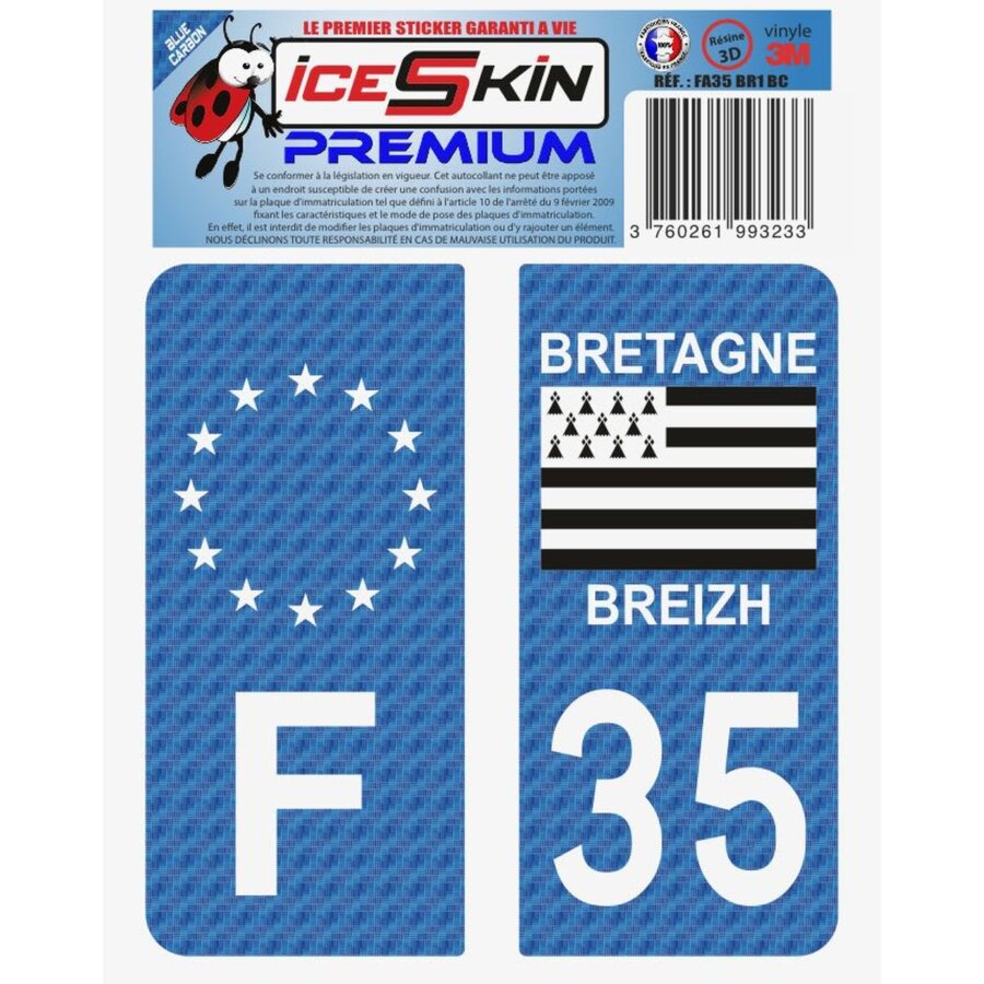 2 Stickers Premium En Résine 3d, Pour Departement 35 En Bleu Carbone (format