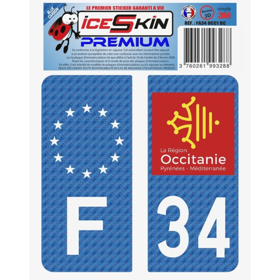 2 Stickers Premium En Résine 3d, Pour Departement 34 En Bleu Carbone (format