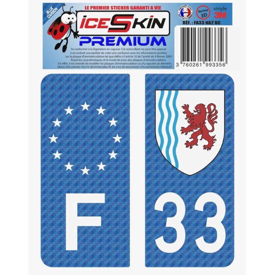 2 Stickers Premium En Résine 3d, Pour Departement 33 En Bleu Carbone (format