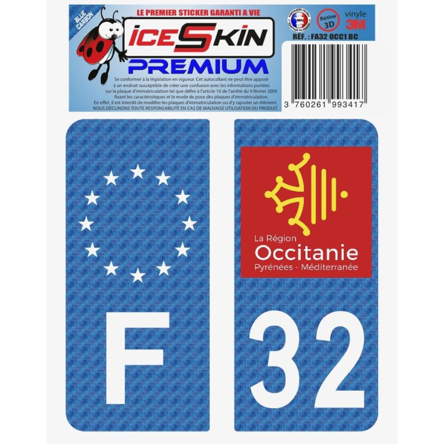 2 Stickers Premium En Résine 3d, Pour Departement 32 En Bleu Carbone (format