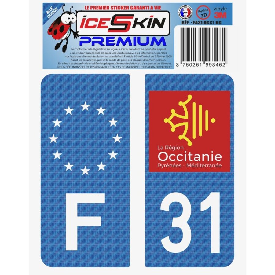 2 Stickers Premium En Résine 3d, Pour Departement 31 En Bleu Carbone (format