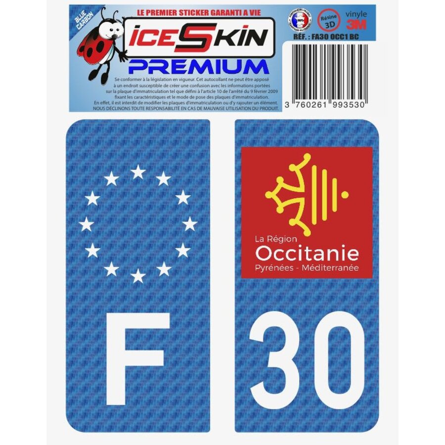 2 Stickers Premium En Résine 3d, Pour Departement 30 En Bleu Carbone (format