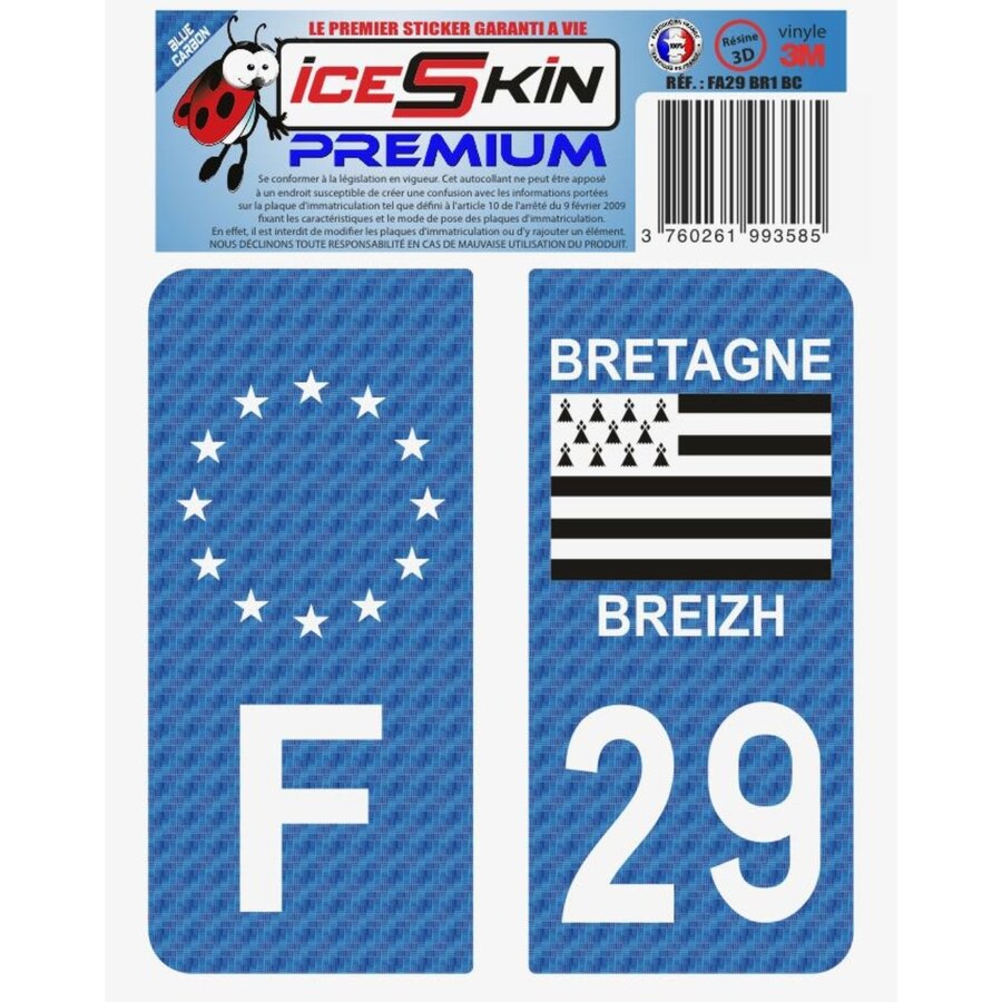 2 Stickers Premium En Résine 3d, Pour Departement 29 En Bleu Carbone (format