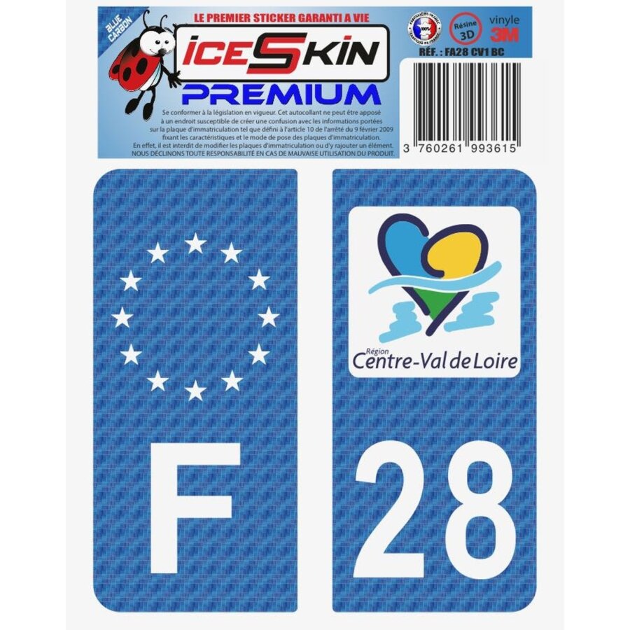 2 Stickers Premium En Résine 3d, Pour Departement 28 En Bleu Carbone (format