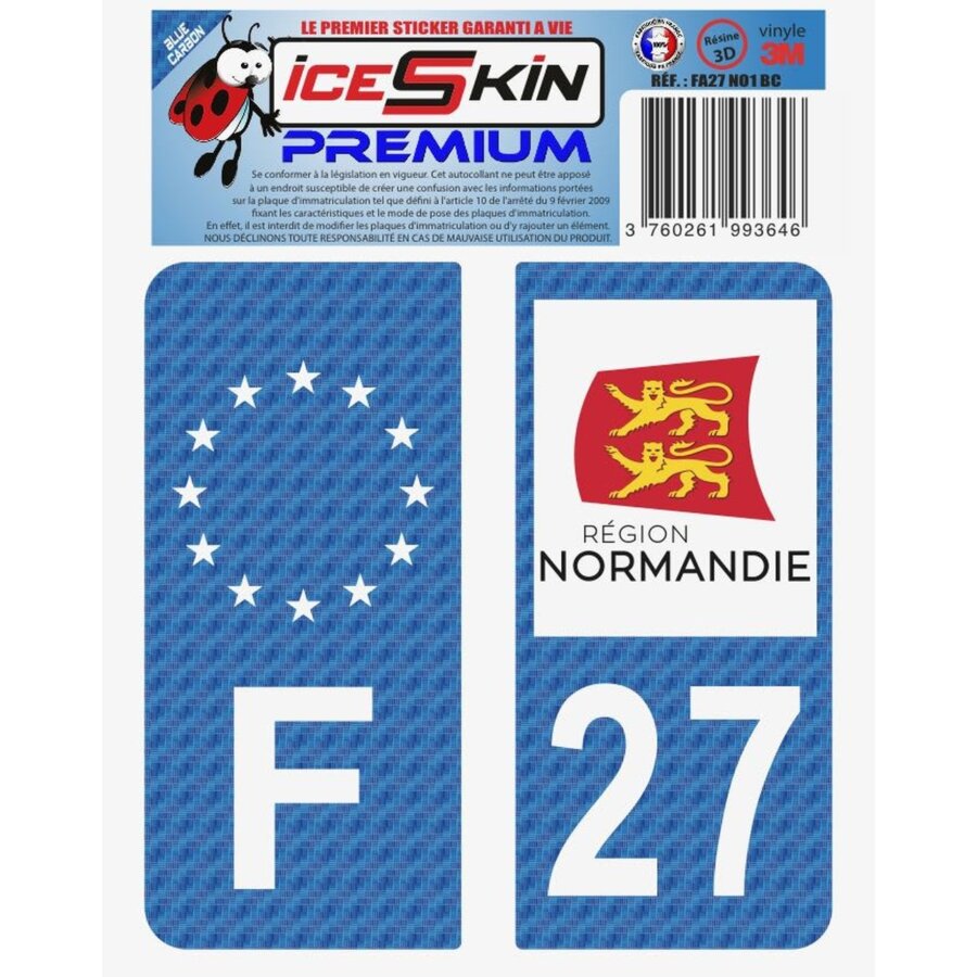 2 Stickers Premium En Résine 3d, Pour Departement 27 En Bleu Carbone (format