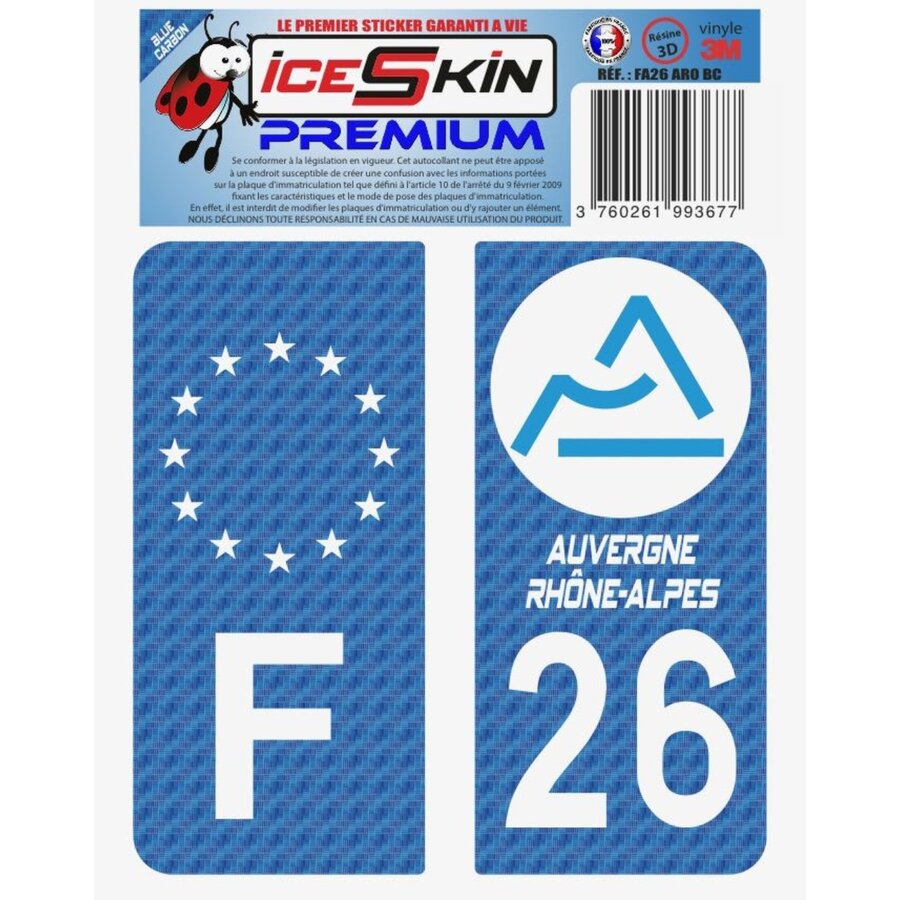 2 Stickers Premium En Résine 3d, Pour Departement 26 En Bleu Carbone (format